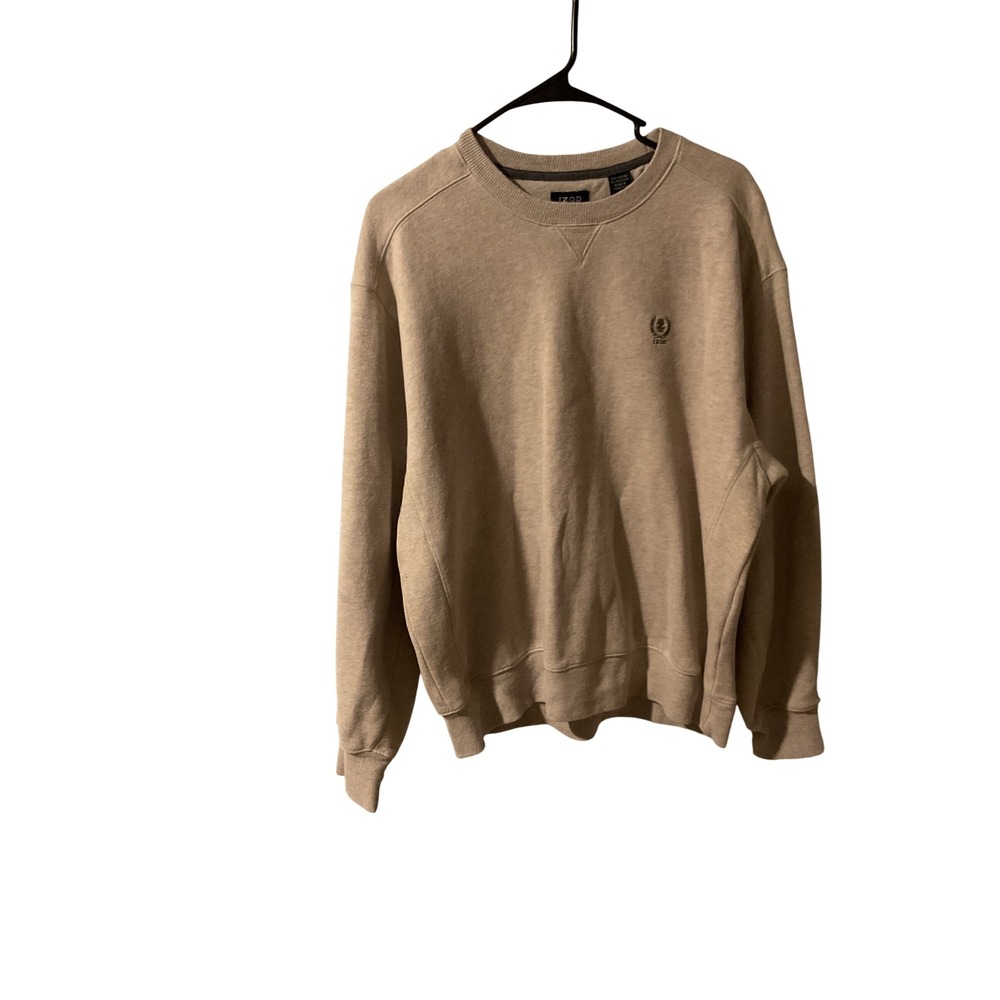 IZOD Mens Beige Crew Neck Long‎ Sleeve Sweatshirt Pullover Casual